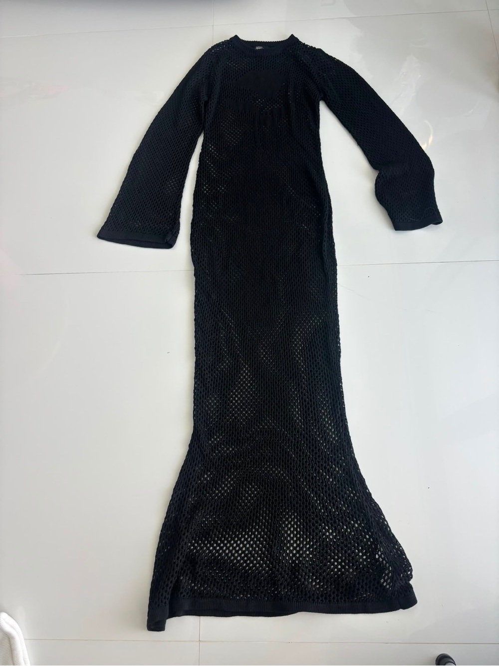 Boohoo x Kourtney Kardashian Black Crochet Mesh Maxi Dress